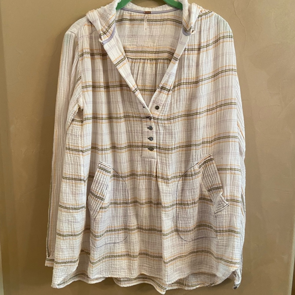 Free People Rolling Clouds Hooded 100% Cotton shirt